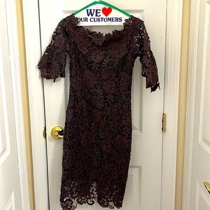 Purple gray knee length dress.